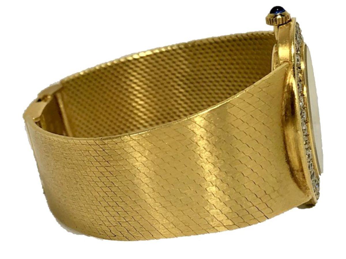 Taille brillant Grande montre-bracelet vintage pour femme Bueche Girod en or jaune et diamants en vente