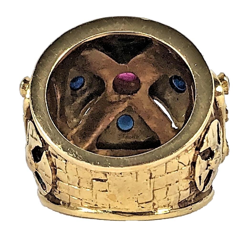 Women's Large Scale Lalaounis Gold Band Ring with Rubies and Sapphires