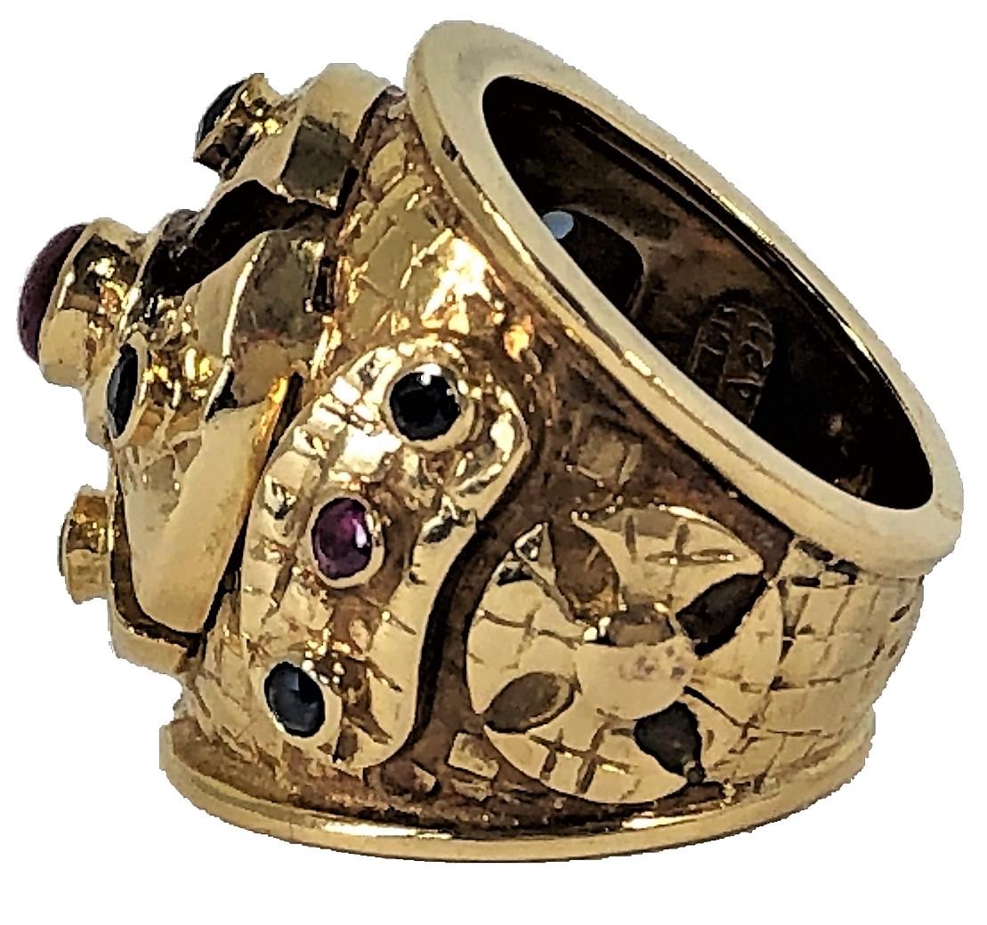 Large Scale Lalaounis Gold Band Ring with Rubies and Sapphires 1