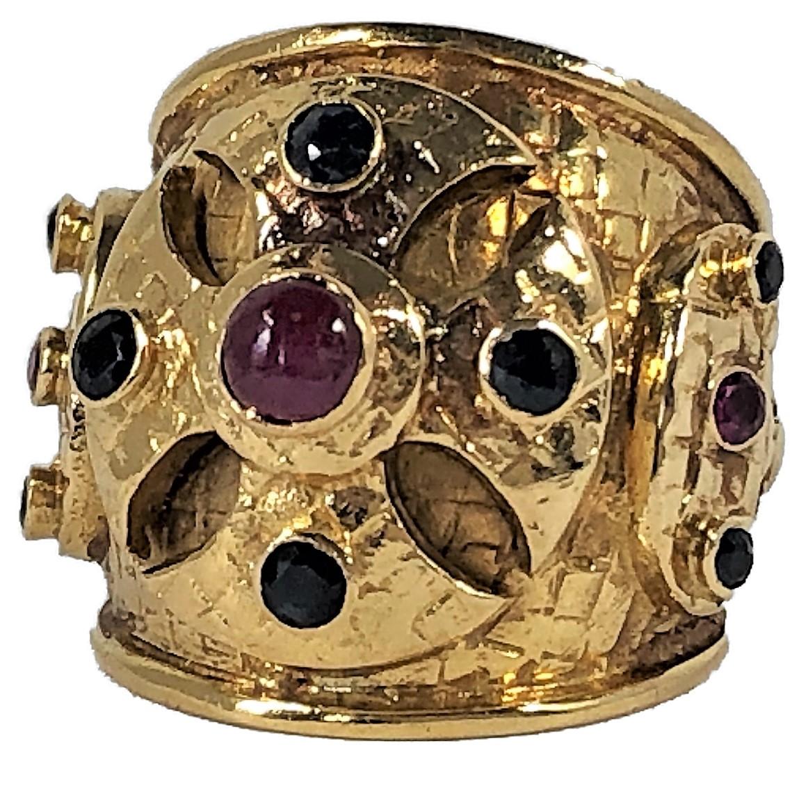 Large Scale Lalaounis Gold Band Ring with Rubies and Sapphires 2