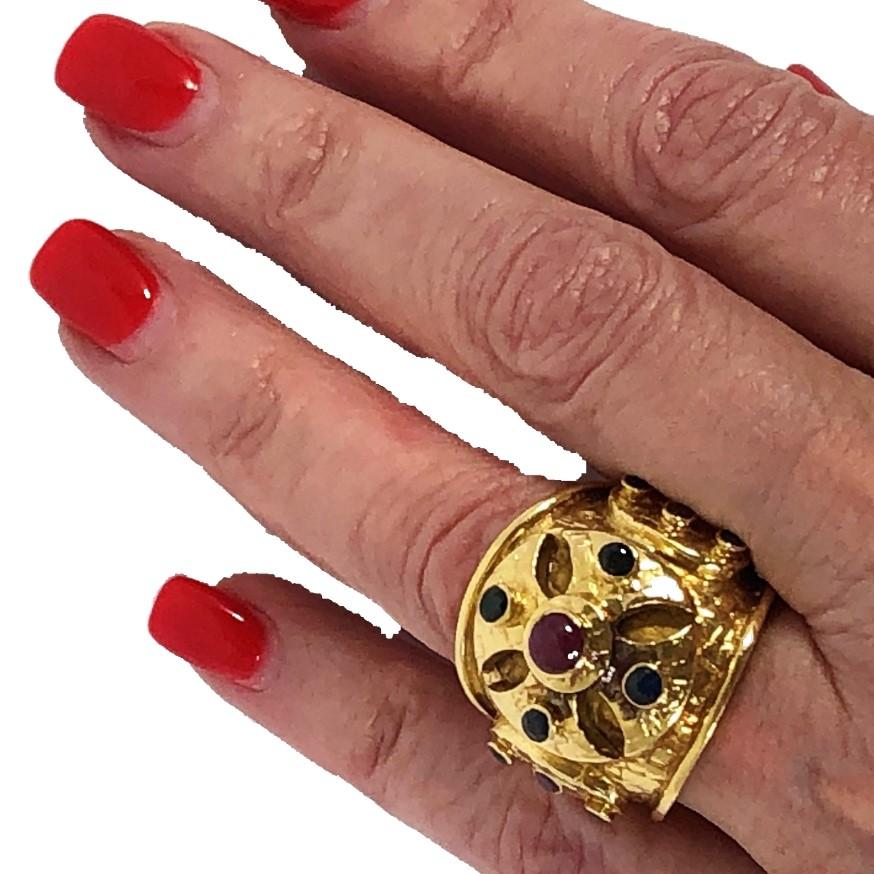 Large Scale Lalaounis Gold Band Ring with Rubies and Sapphires 3