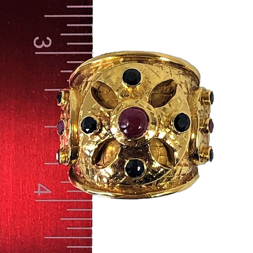 Large Scale Lalaounis Gold Band Ring with Rubies and Sapphires 4