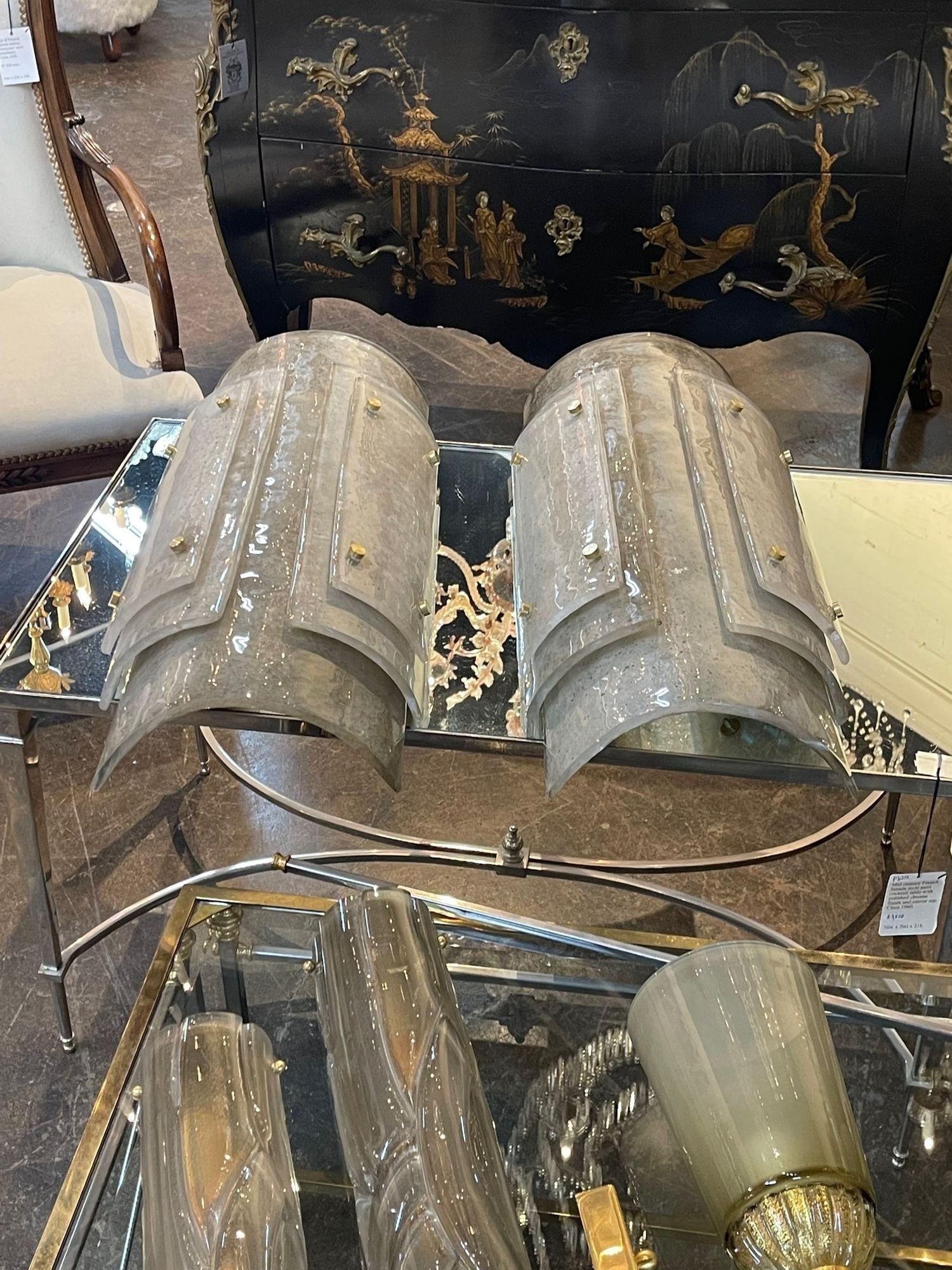 Large Scale Layered Murano Glass Smoke Colored Wall Sconces In Good Condition For Sale In Dallas, TX