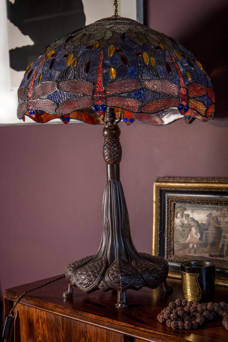 Large Scale Leaded Glass Table Lamp N the Manner of Tiffany Studios New
