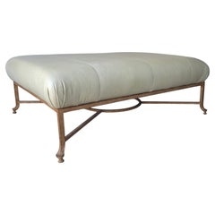 Large Scale Leather and Iron Ottoman by Henredon