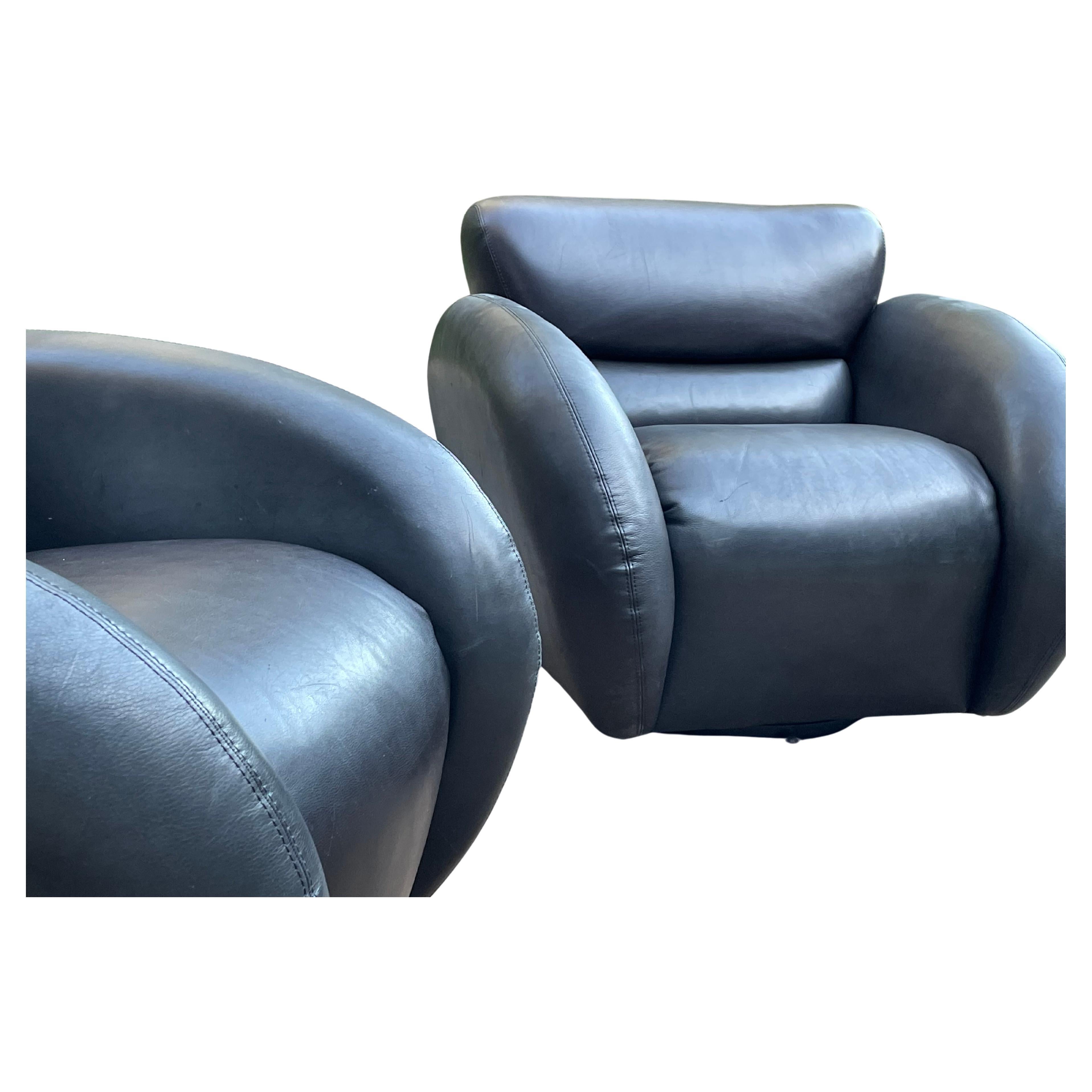Large Scale Leather Swivel Lounge Chairs for Directional For Sale 4