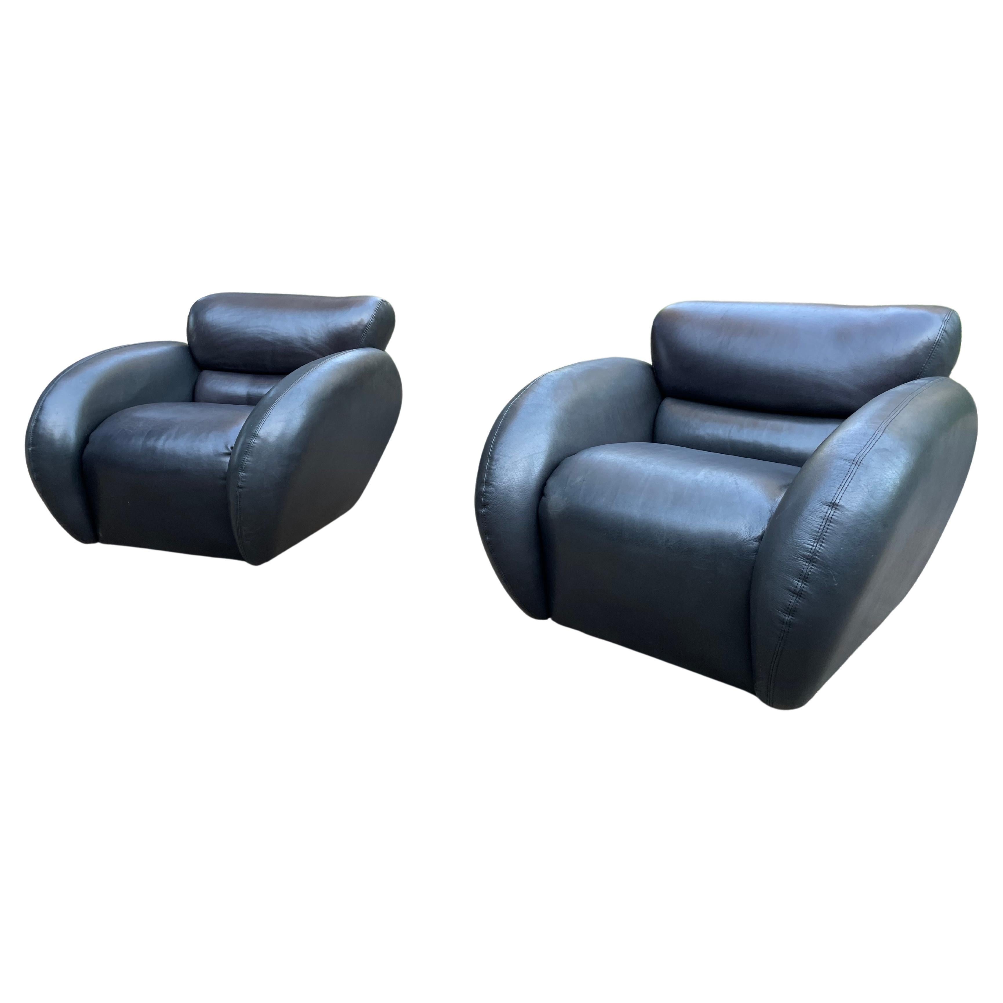 Large Scale Leather Swivel Lounge Chairs for Directional For Sale 7