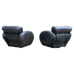 Large Scale Leather Swivel Lounge Chairs for Directional