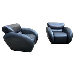 Retro Large Scale Leather Swivel Lounge Chairs for Directional