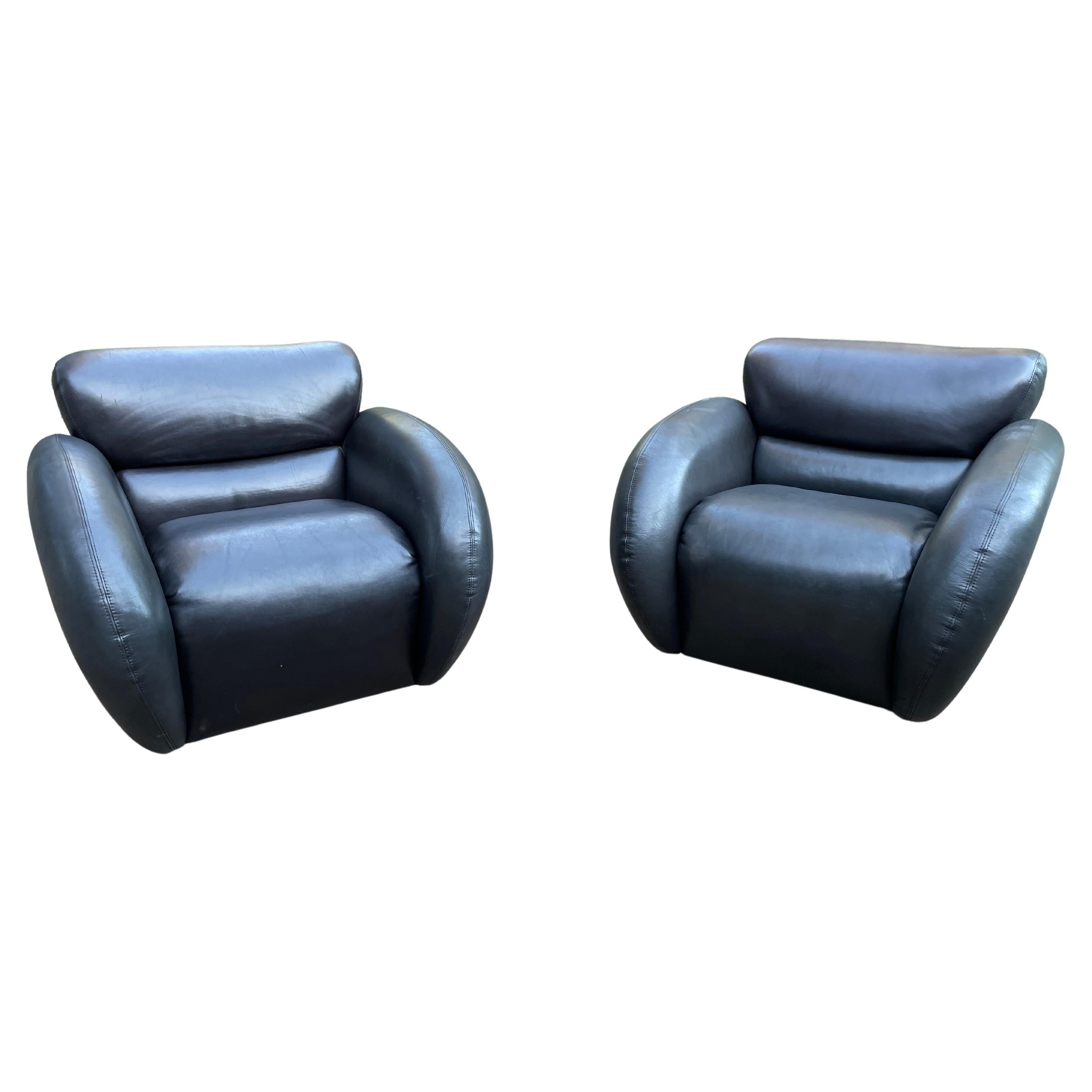 American Large Scale Leather Swivel Lounge Chairs for Directional For Sale