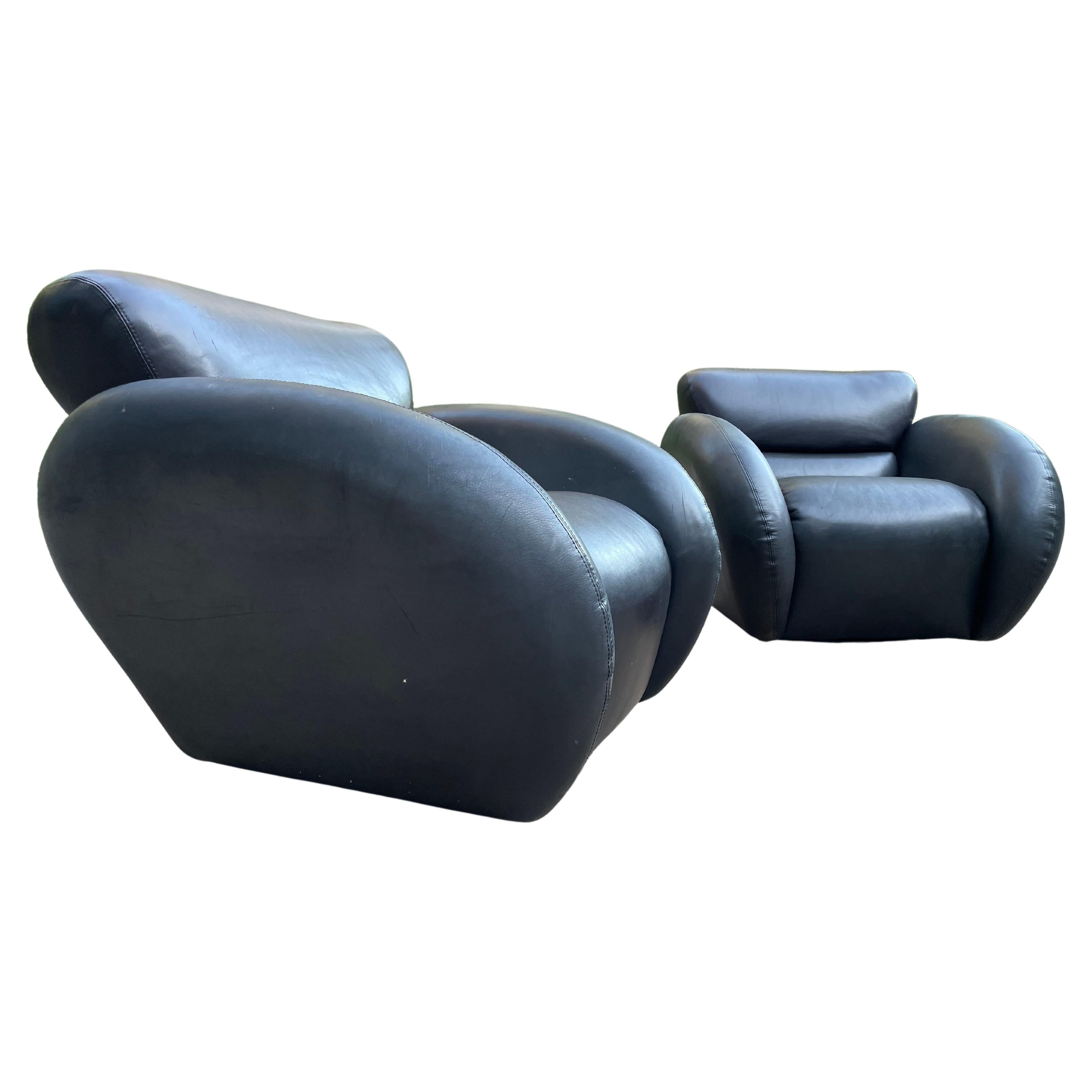 Large Scale Leather Swivel Lounge Chairs for Directional In Good Condition For Sale In Los Angeles, CA