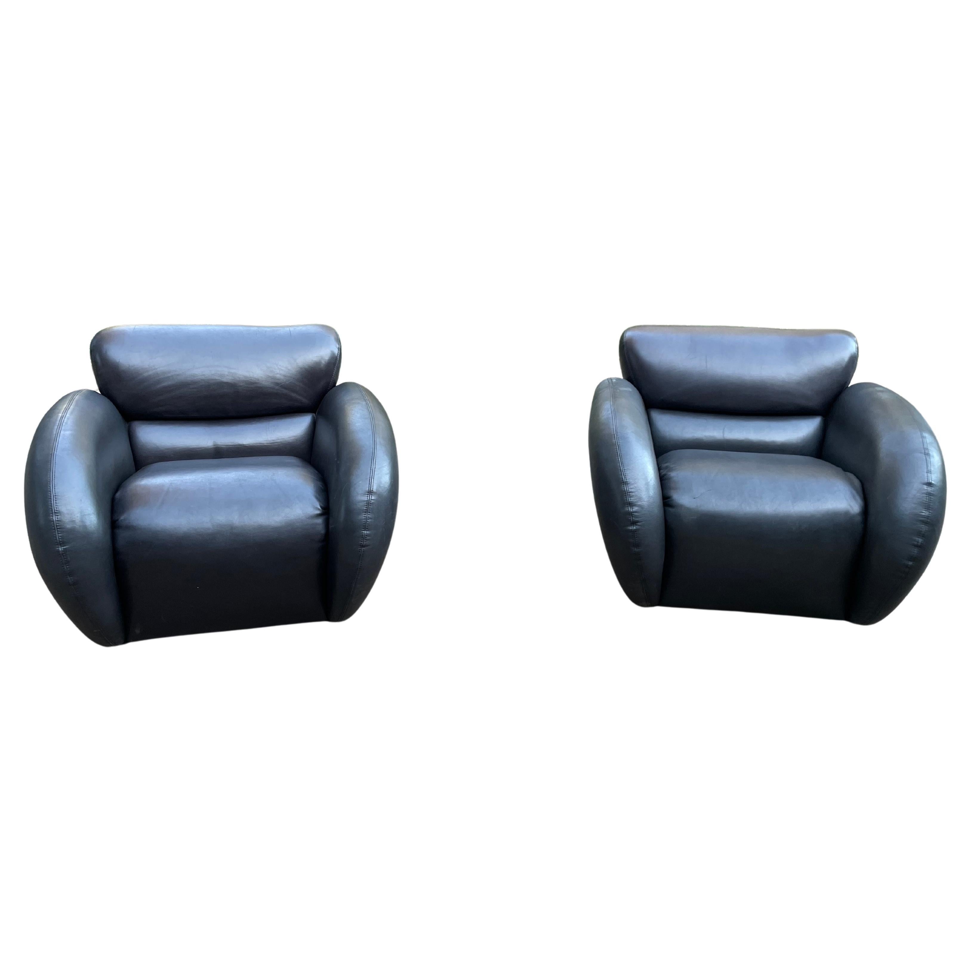 Late 20th Century Large Scale Leather Swivel Lounge Chairs for Directional For Sale