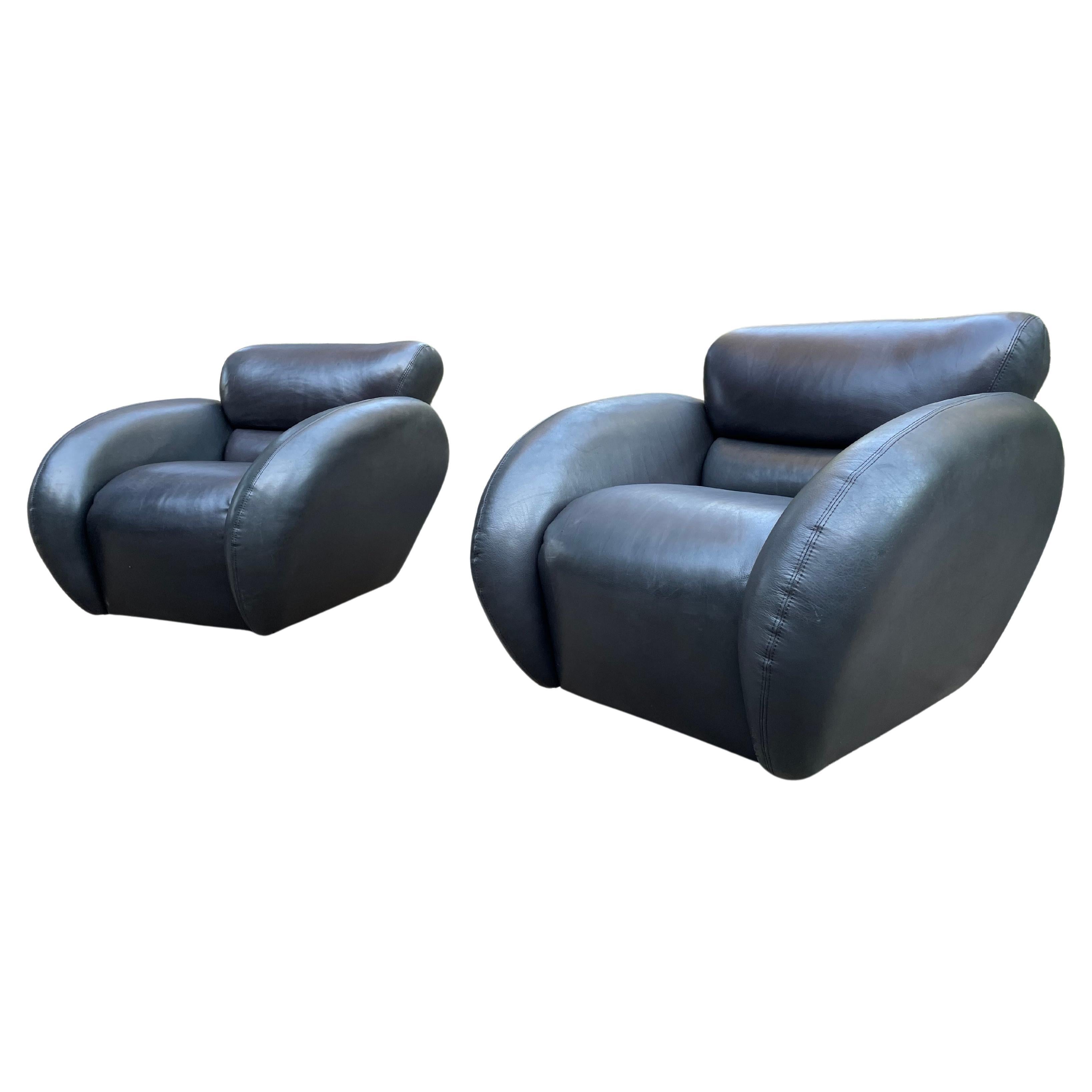 Large Scale Leather Swivel Lounge Chairs for Directional For Sale 2