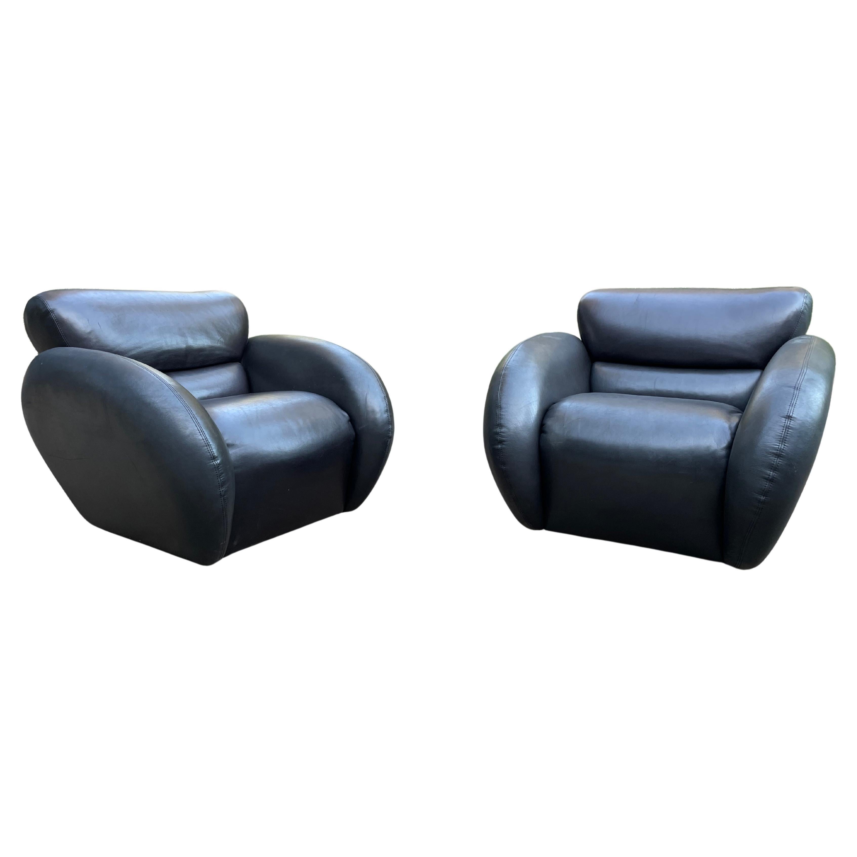 Mid-Century Modern Large Scale Leather Swivel Lounge Chairs for Directional For Sale