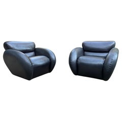 Vintage Large Scale Leather Swivel Lounge Chairs for Directional