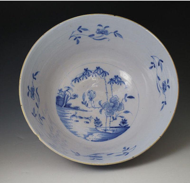 English Large Scale London Delft Bowl, 1750 For Sale