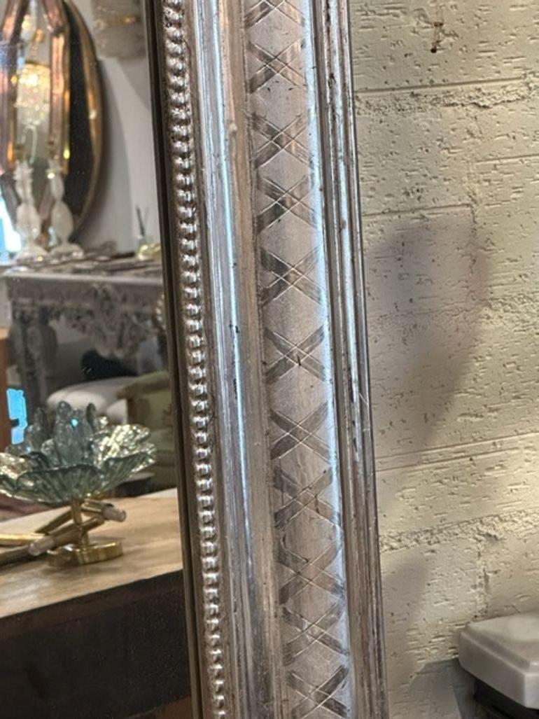 Large Scale Louis Philippe Silver Leaf Mirrors with X Pattern For Sale 1