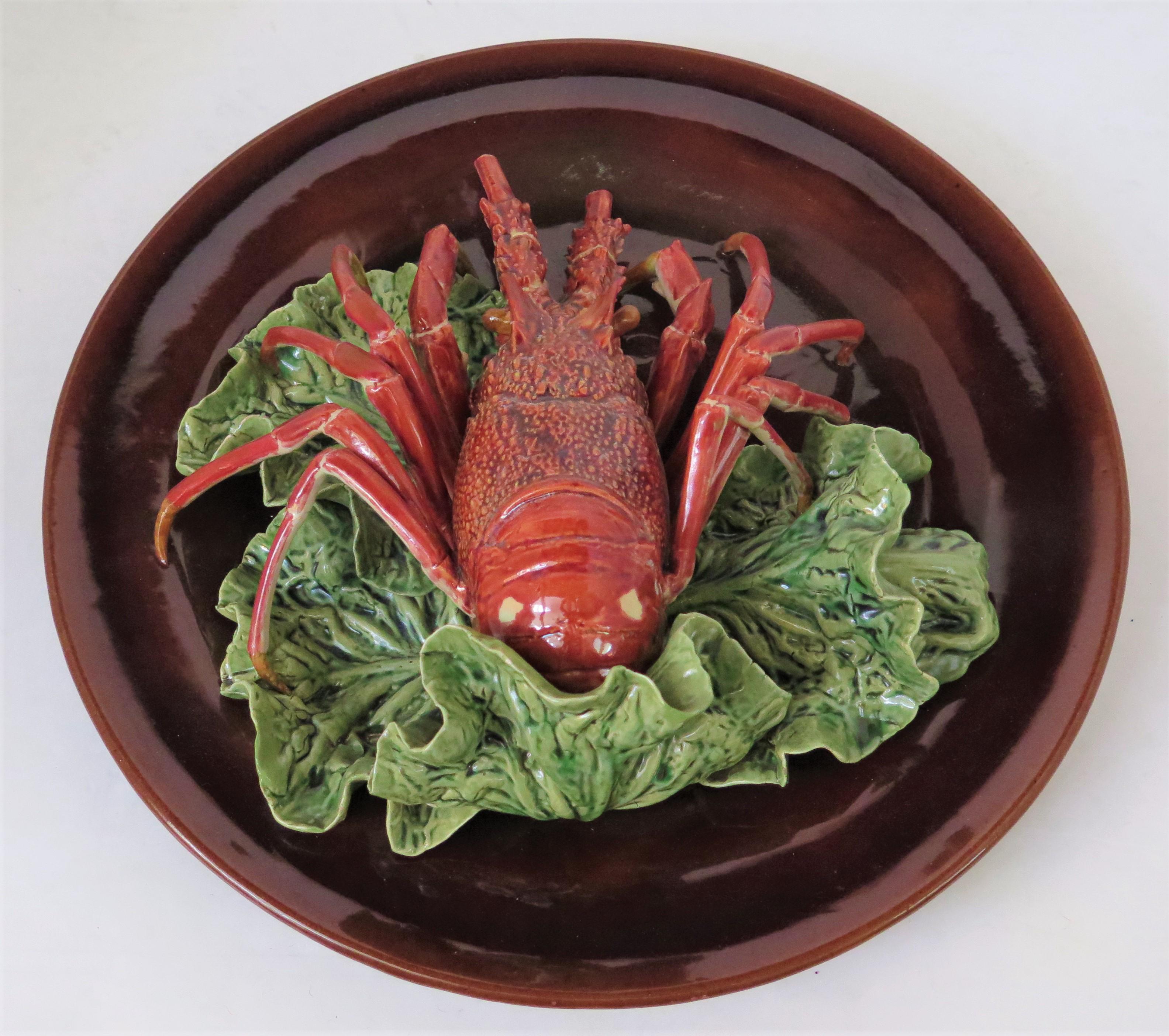 Mid-Century Modern Large-Scale Majolica Lobster by Rafael Bordalo Pinheiro (Portugal, 1846-1905) For Sale
