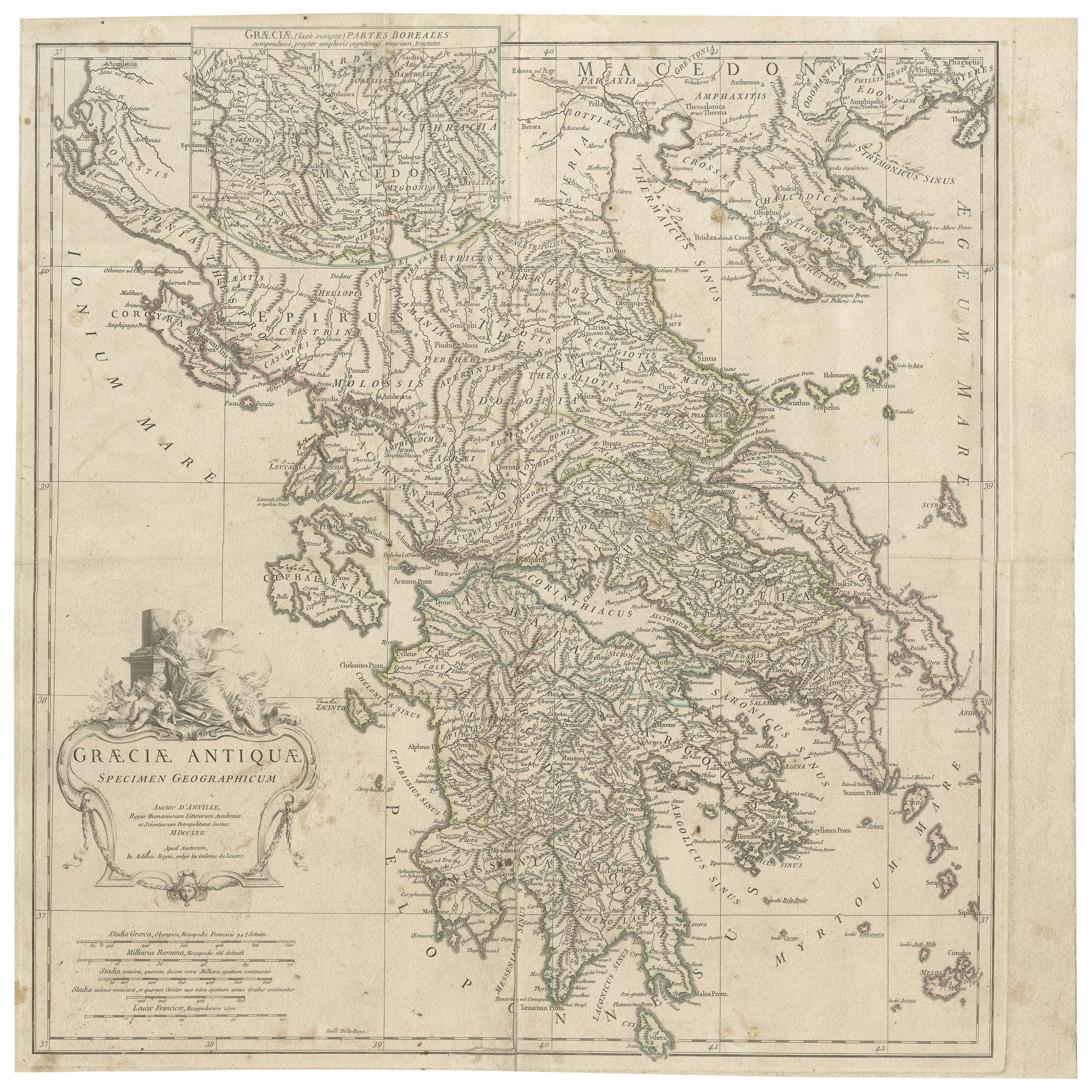 Mapa a gran escala de Grecia, que se extiende hasta Citera, con un recuadro de Macedonia, ca.1786