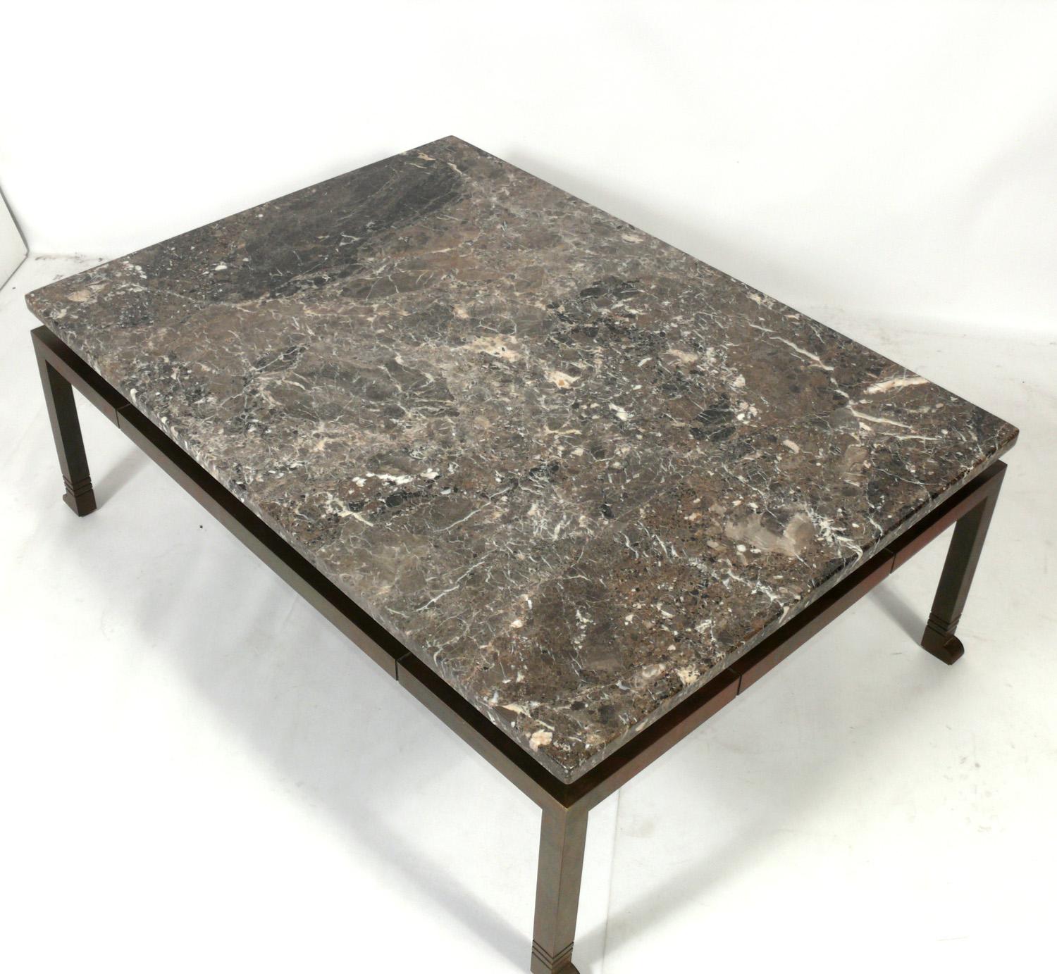 French Large Scale Marble and Bronze Coffee Table in the manner of Marc du Plantier