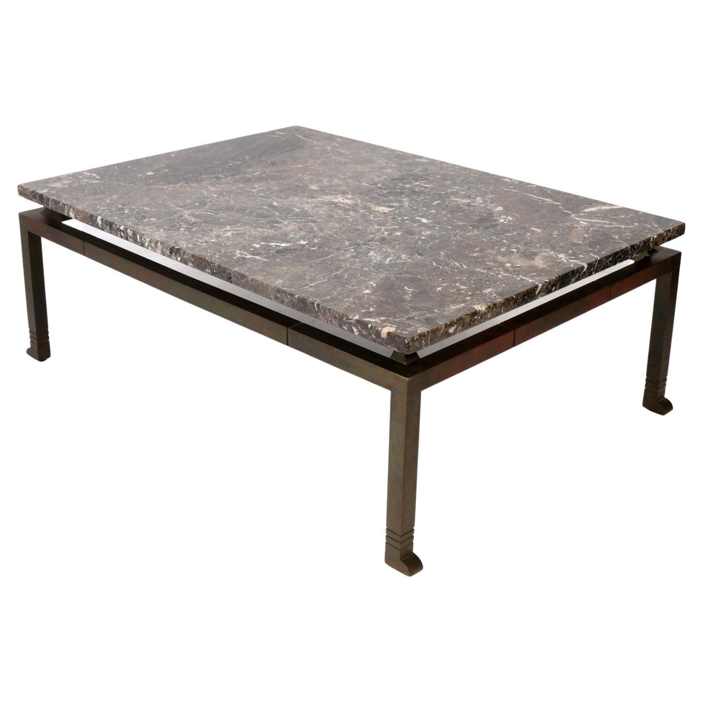 Large Scale Marble and Bronze Coffee Table in the manner of Marc du Plantier