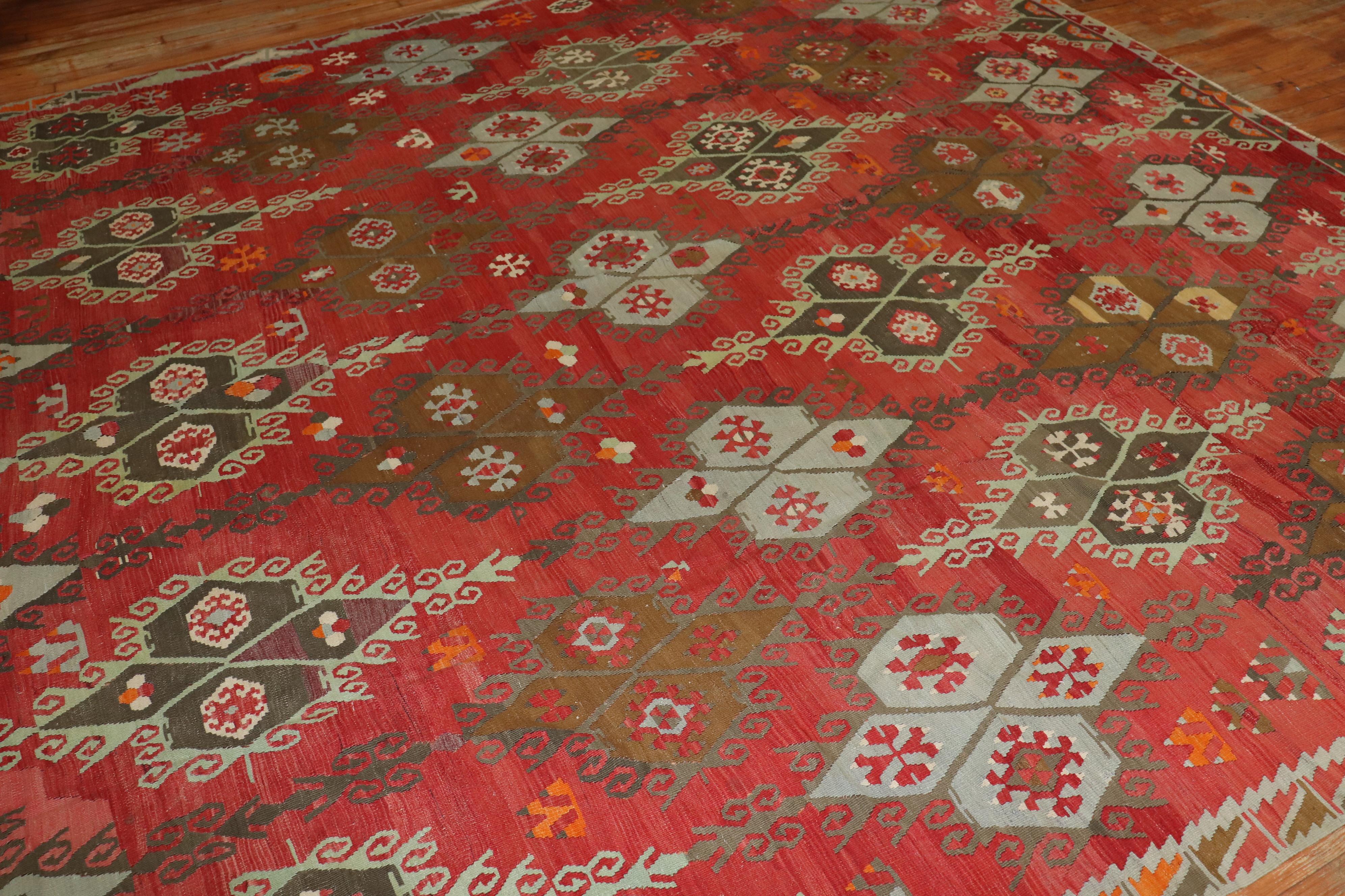 Large Scale Masculine Antique Turkish Kilim Room Size Rug, Early 20th Century 5