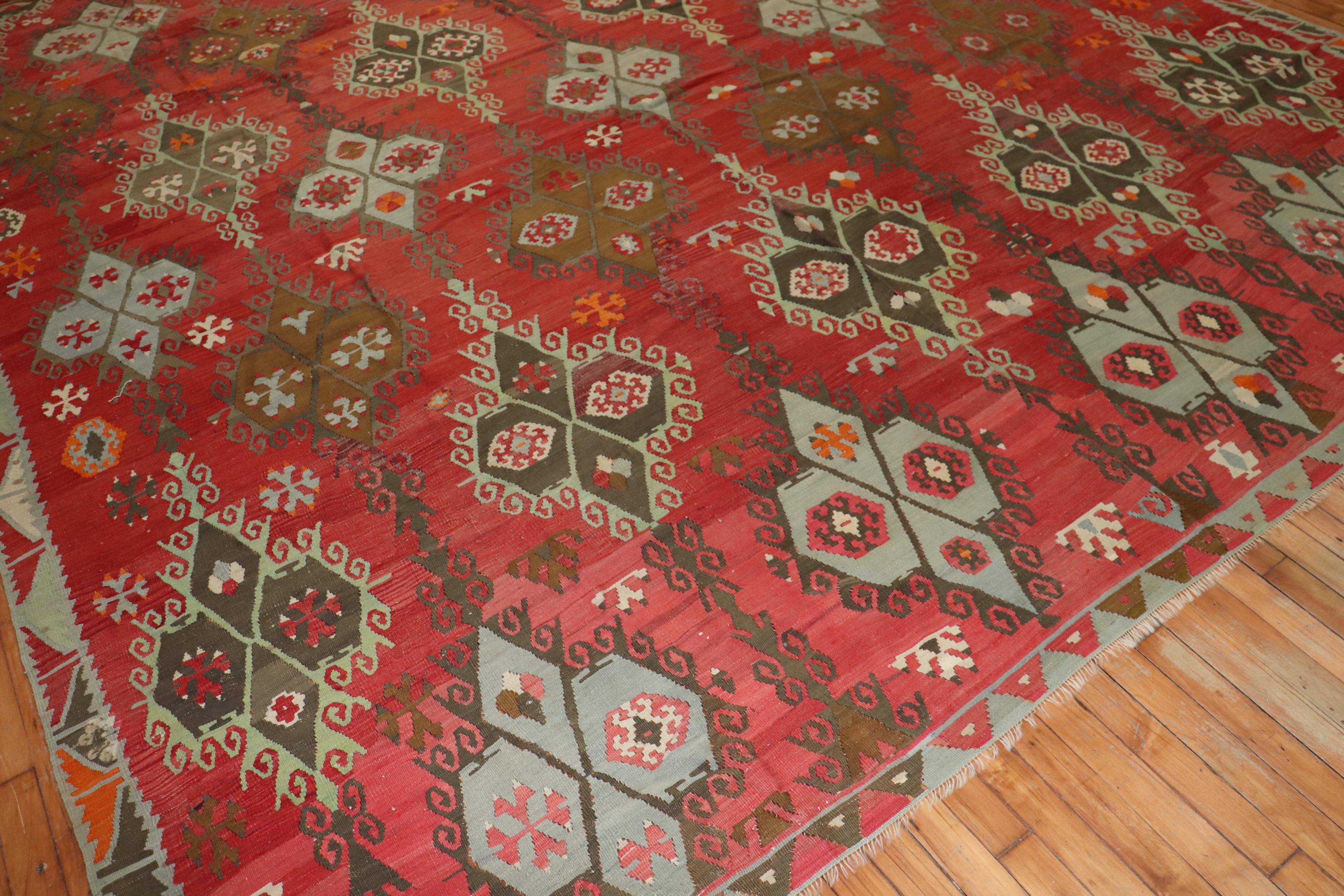 Large Scale Masculine Antique Turkish Kilim Room Size Rug, Early 20th Century 8