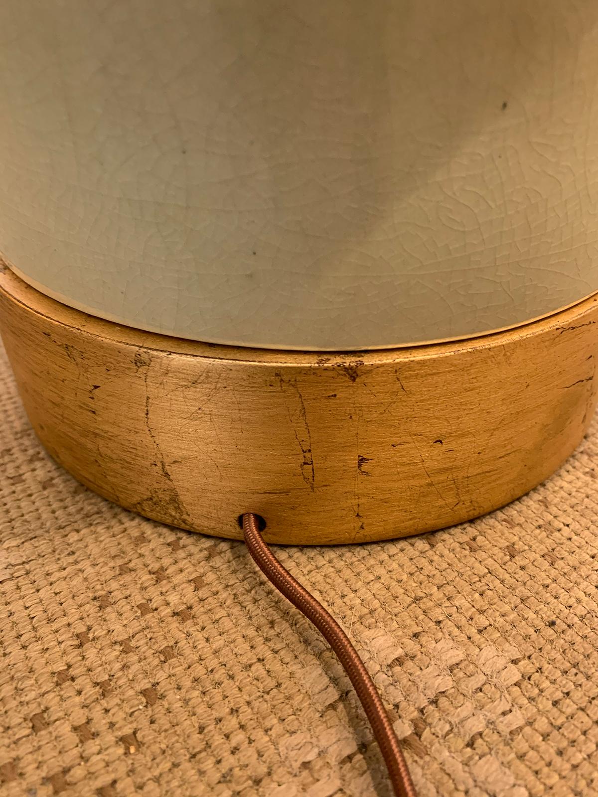 Large Scale Mitte des 20. Jahrhunderts Celadon Keramik Lampe auf benutzerdefinierte Giltwood Basis im Angebot 9