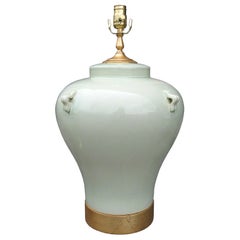 Large Scale Mid-20th Century Celadon Pottery Lamp on Custom Giltwood Base