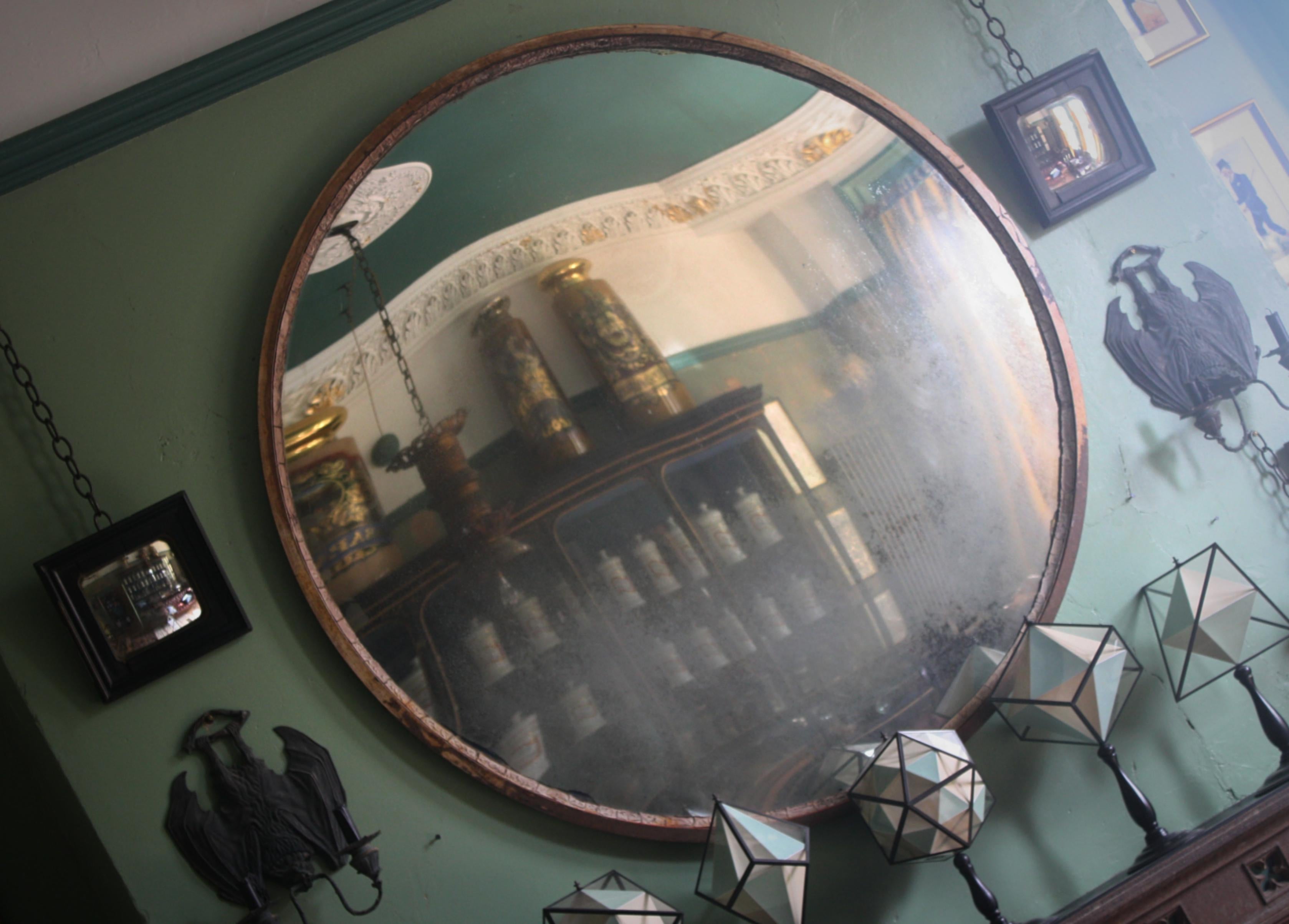 Large Scale Mid-20th Century Foxed Industrial Convex Railway Mirror 1