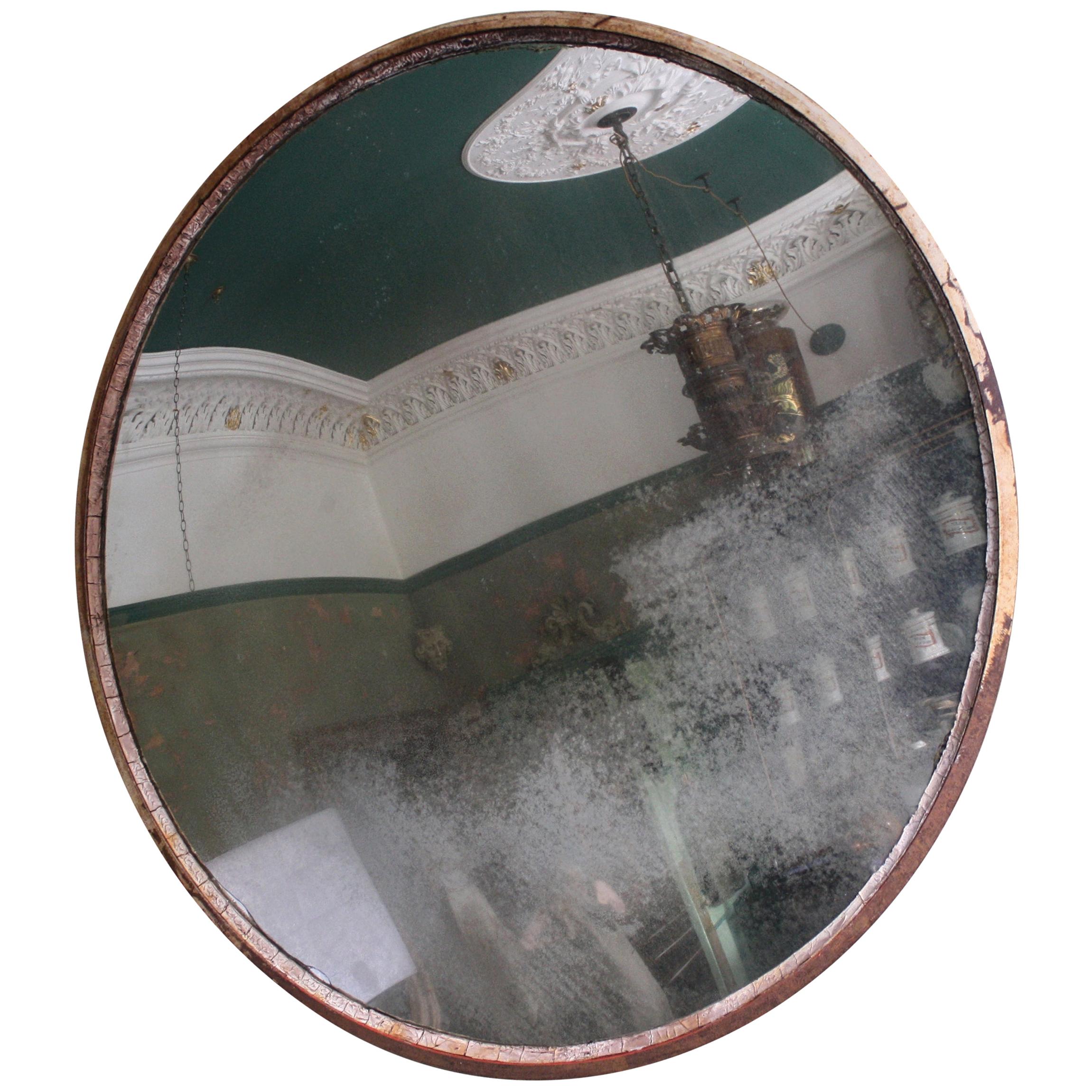 Large Scale Mid-20th Century Foxed Industrial Convex Railway Mirror