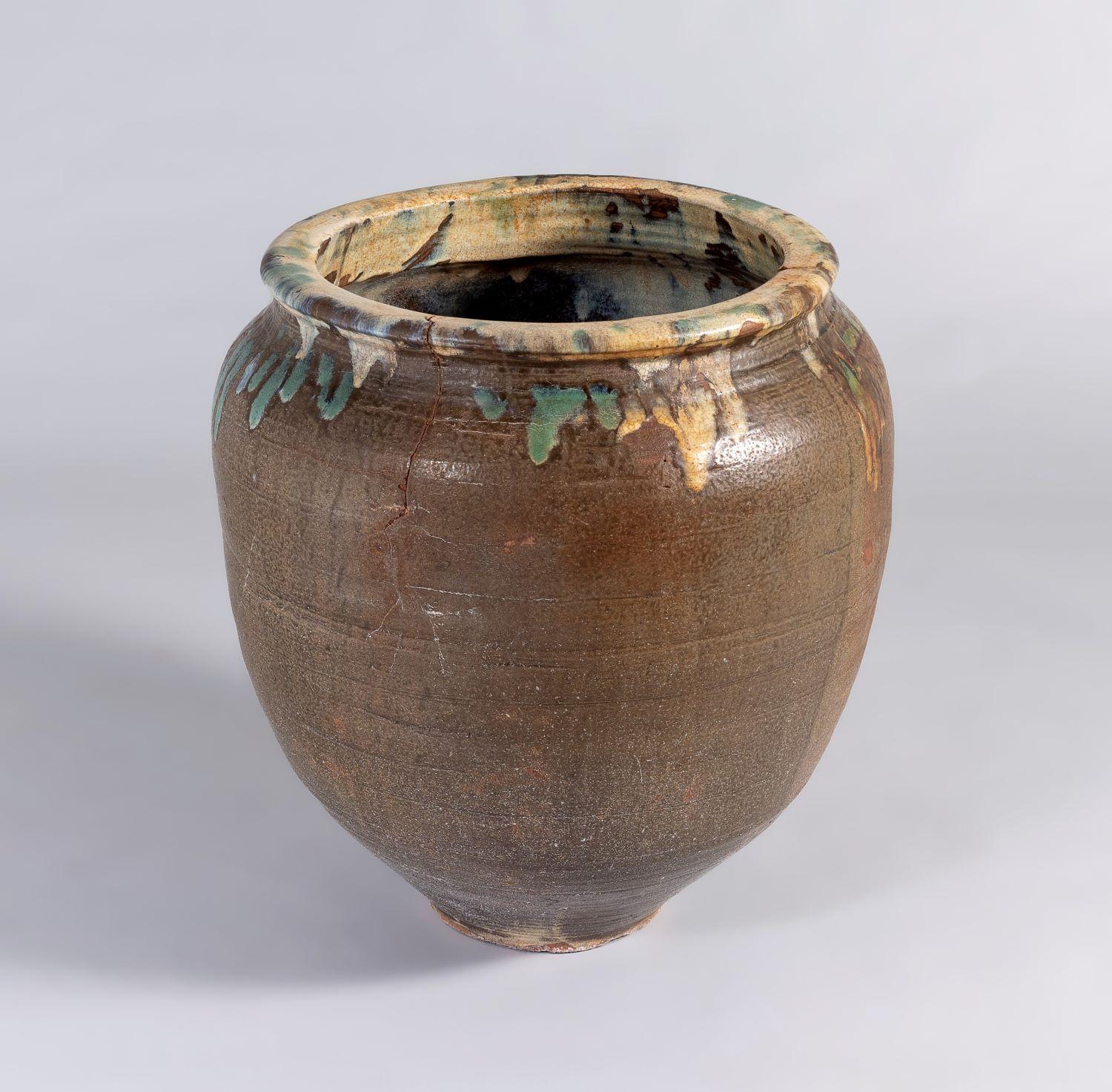 Bohemian Large Scale Mid Century Boho Salt Glazed Stoneware Jardinière Planter Pot For Sale