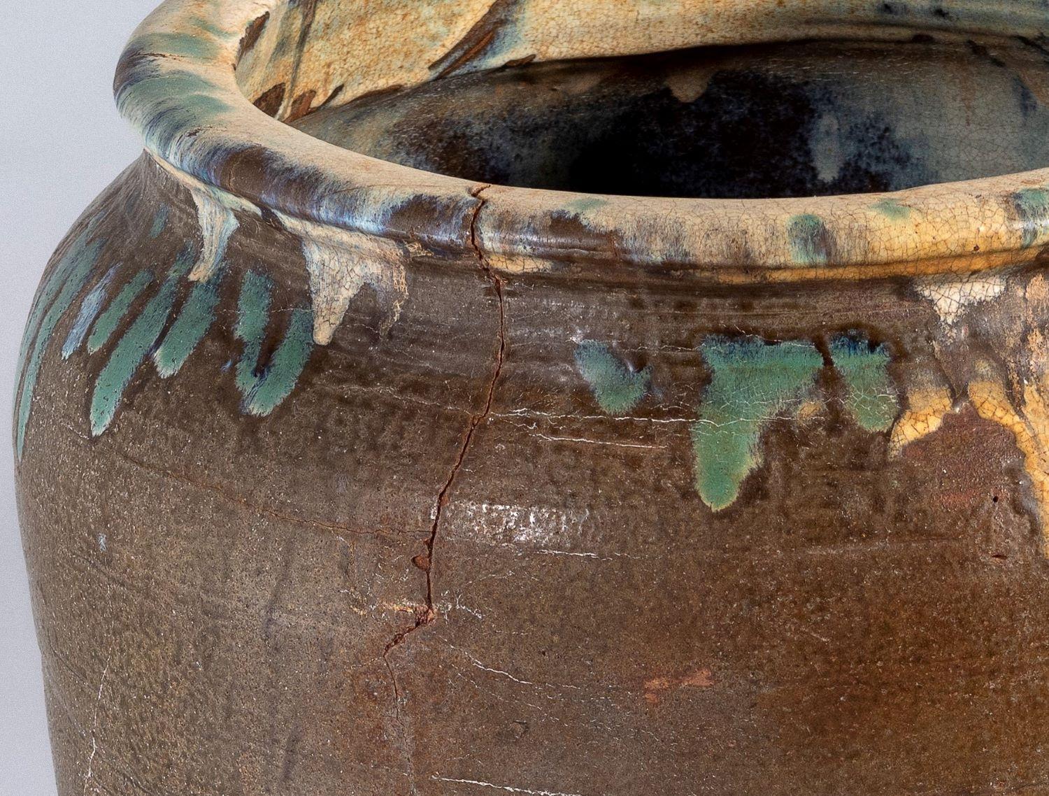 Large Scale Mid Century Boho Salt Glazed Stoneware Jardinière Planter Pot For Sale 2
