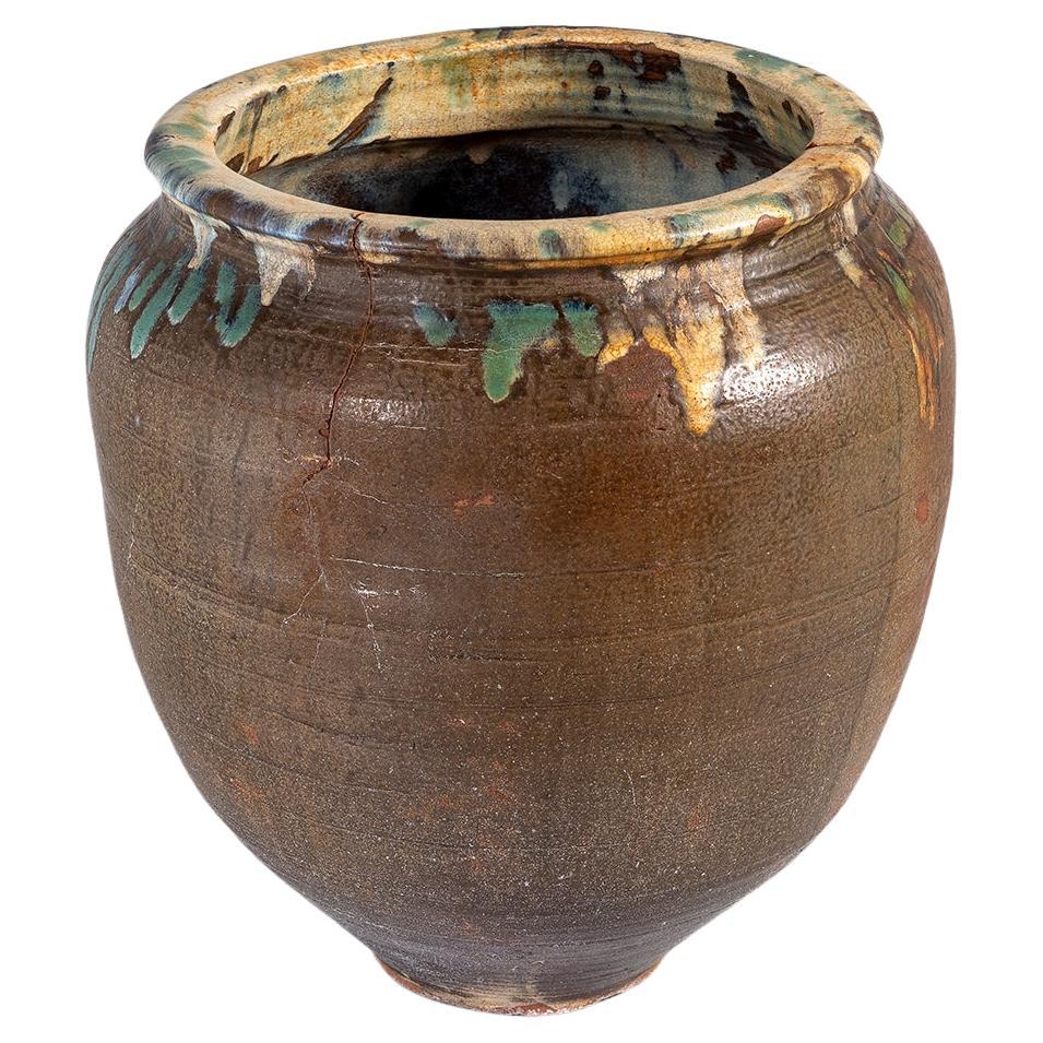 Large Scale Mid Century Boho Salt Glazed Stoneware Jardinière Planter Pot For Sale