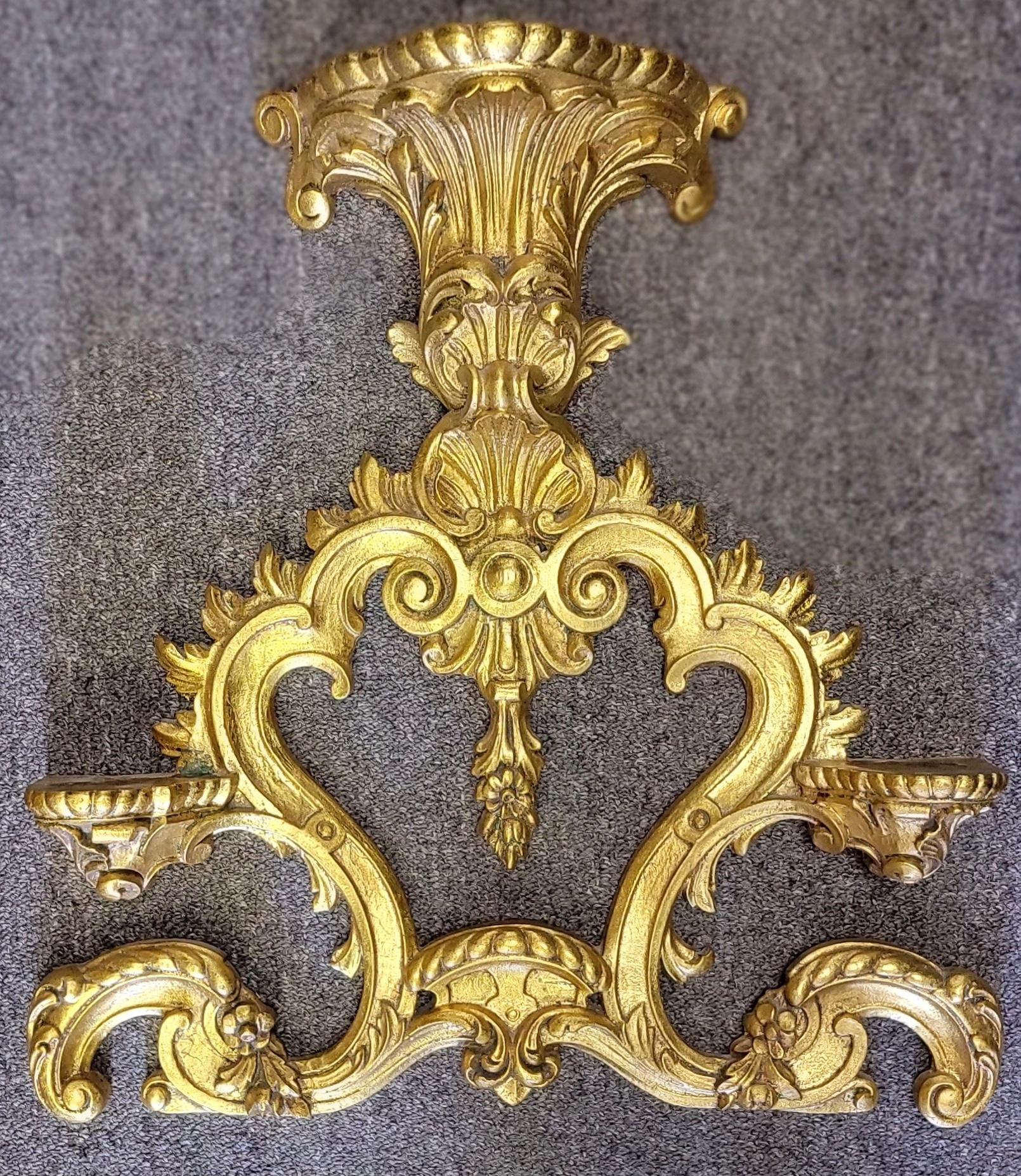 Composition Large Scale Mid-Century Italian Giltwood Rococo Wall Bracket / Shelf / Etagere For Sale