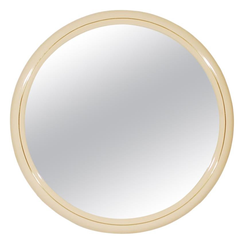 Large Scale Mid-Century Modern Round or Circular Wall Mirror in White Lacquer