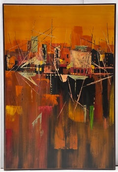 Large Scale Mid-Century Modern Signed Abstract Seascape Oil on Canvas