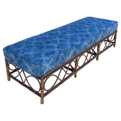 Large Scale Mid-Century Organic Boho Rattan Bench / Chaise / Daybed