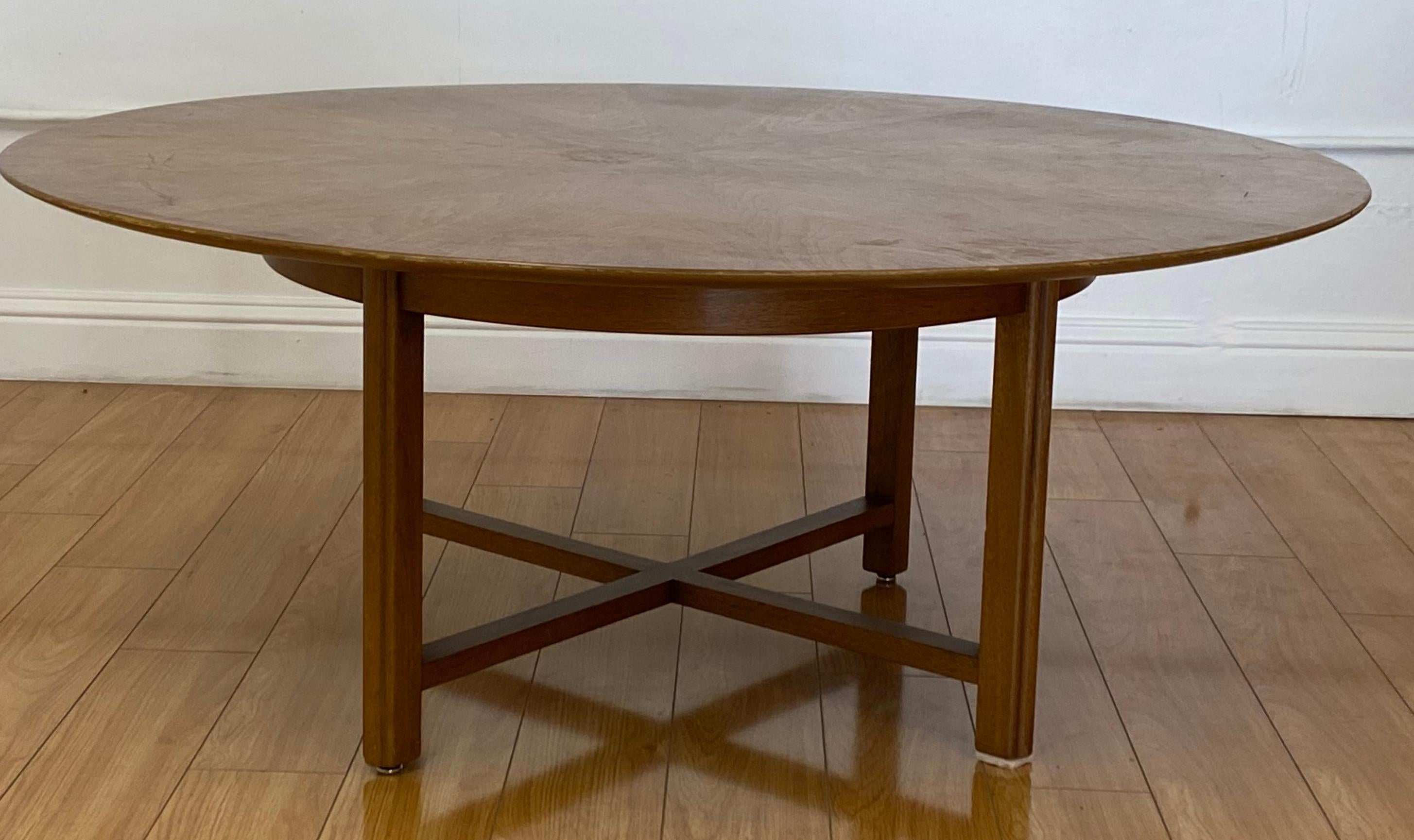 20th Century Large Scale Mid Century Round Walnut Coffee Table by Henredon, c.1960