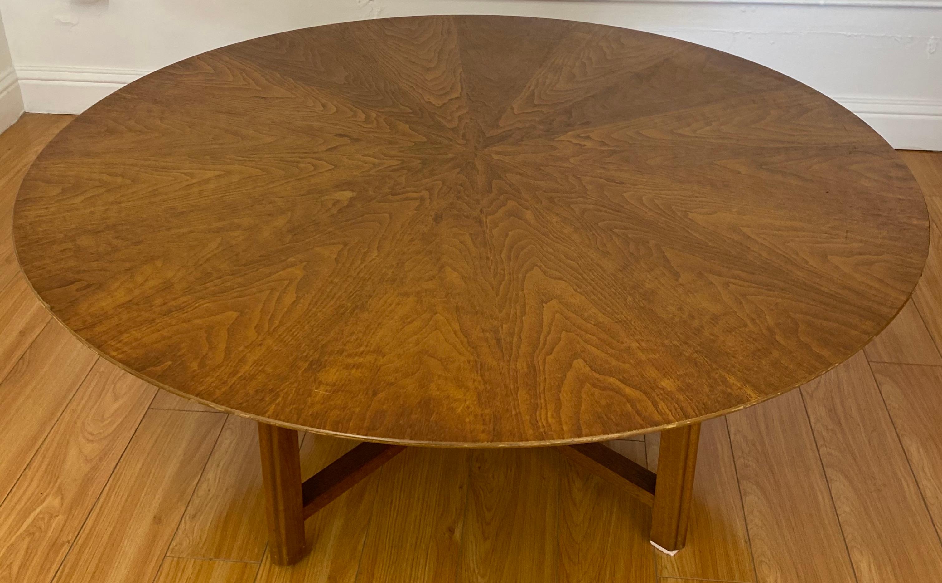 Large Scale Mid Century Round Walnut Coffee Table by Henredon, c.1960 1