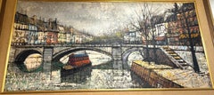 Large-Scale Mid-Century School of Paris Expressionist Canal Cityscape Painting