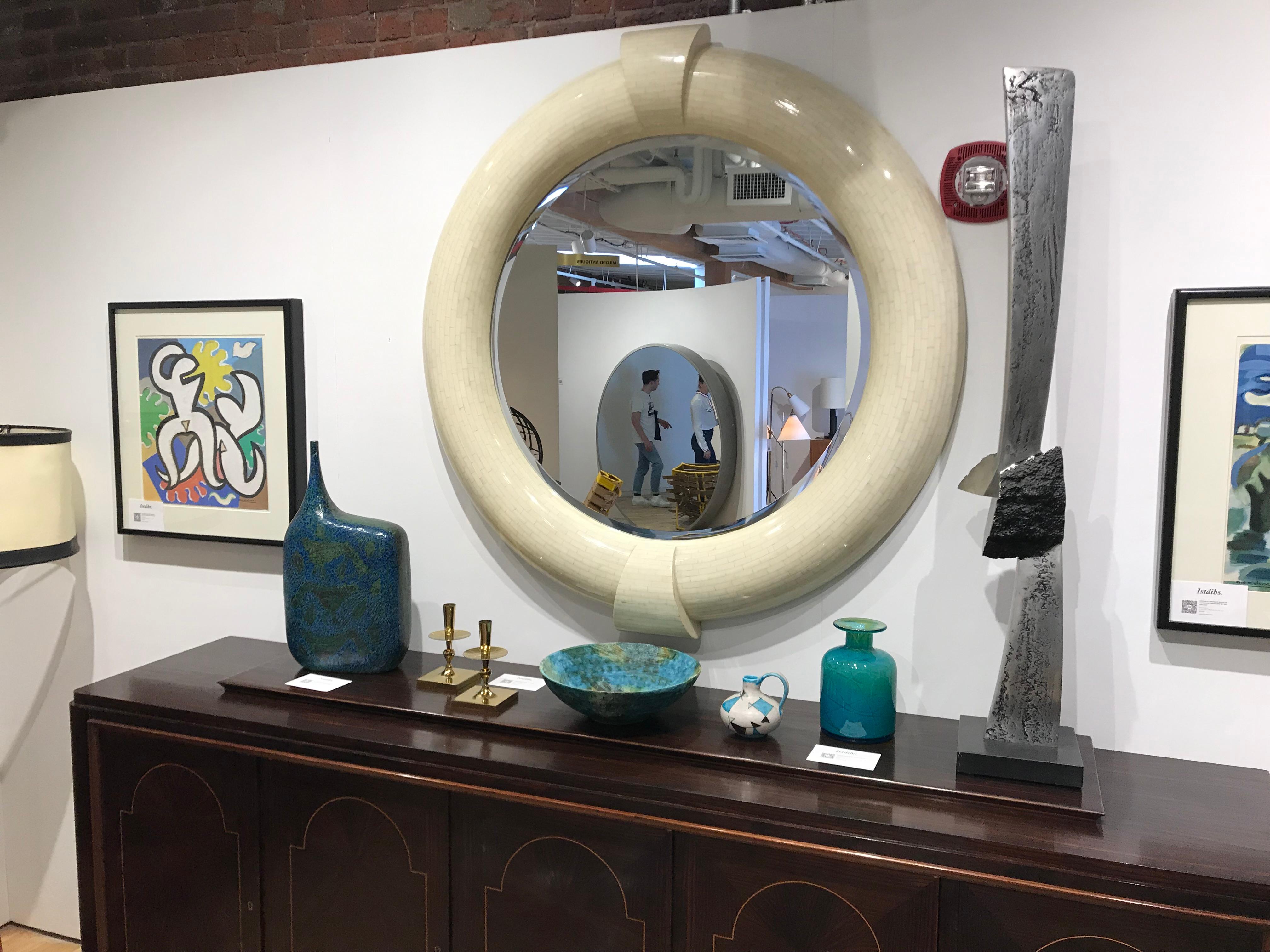 Late 20th Century Large-Scale Circular Tessellated Bone Mirror by Jimeco ltda For Sale