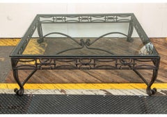 Large Scale Modern Glass Top Iron Cocktail Table