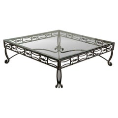 Large Scale Modern Glass Top Iron Cocktail Table