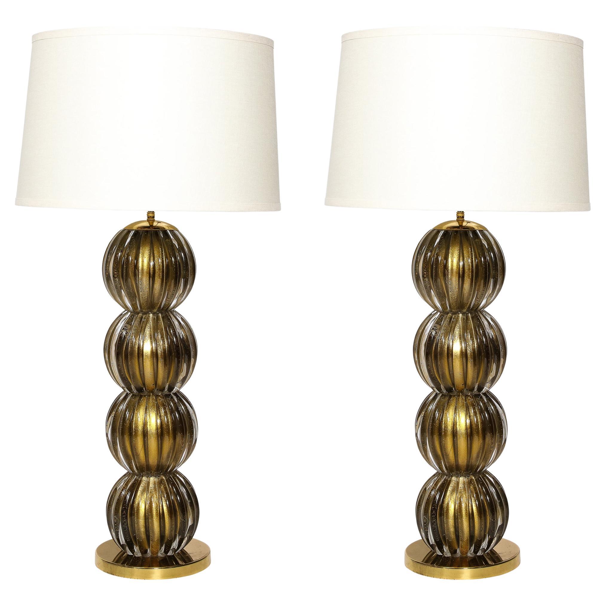 Large Scale Modern Hand-Blown Murano Glass Table Lamps in Smoked Gold For Sale
