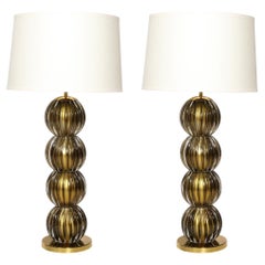 Large Scale Modern Hand-Blown Murano Glass Table Lamps in Smoked Gold