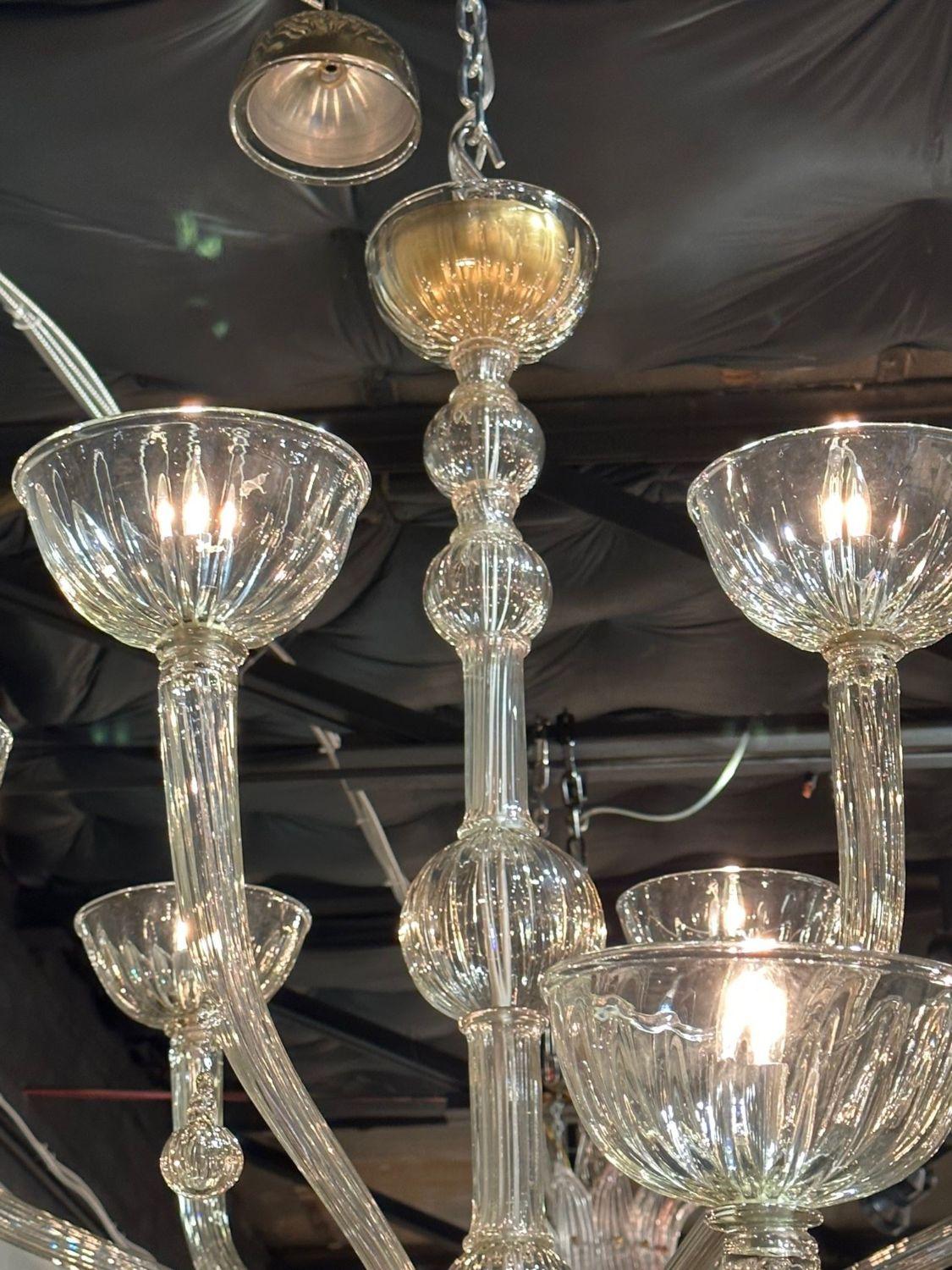 Large Scale Modern Murano Glass 2 Tier Chandelier In Good Condition For Sale In Dallas, TX