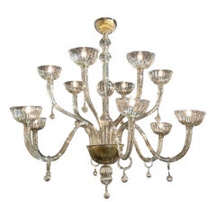 Lustre moderne à 2 niveaux en verre de Murano de grande taille