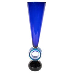 Large Scale Modernist Murano Handblown Electric and Midnight Blue Conical Vase