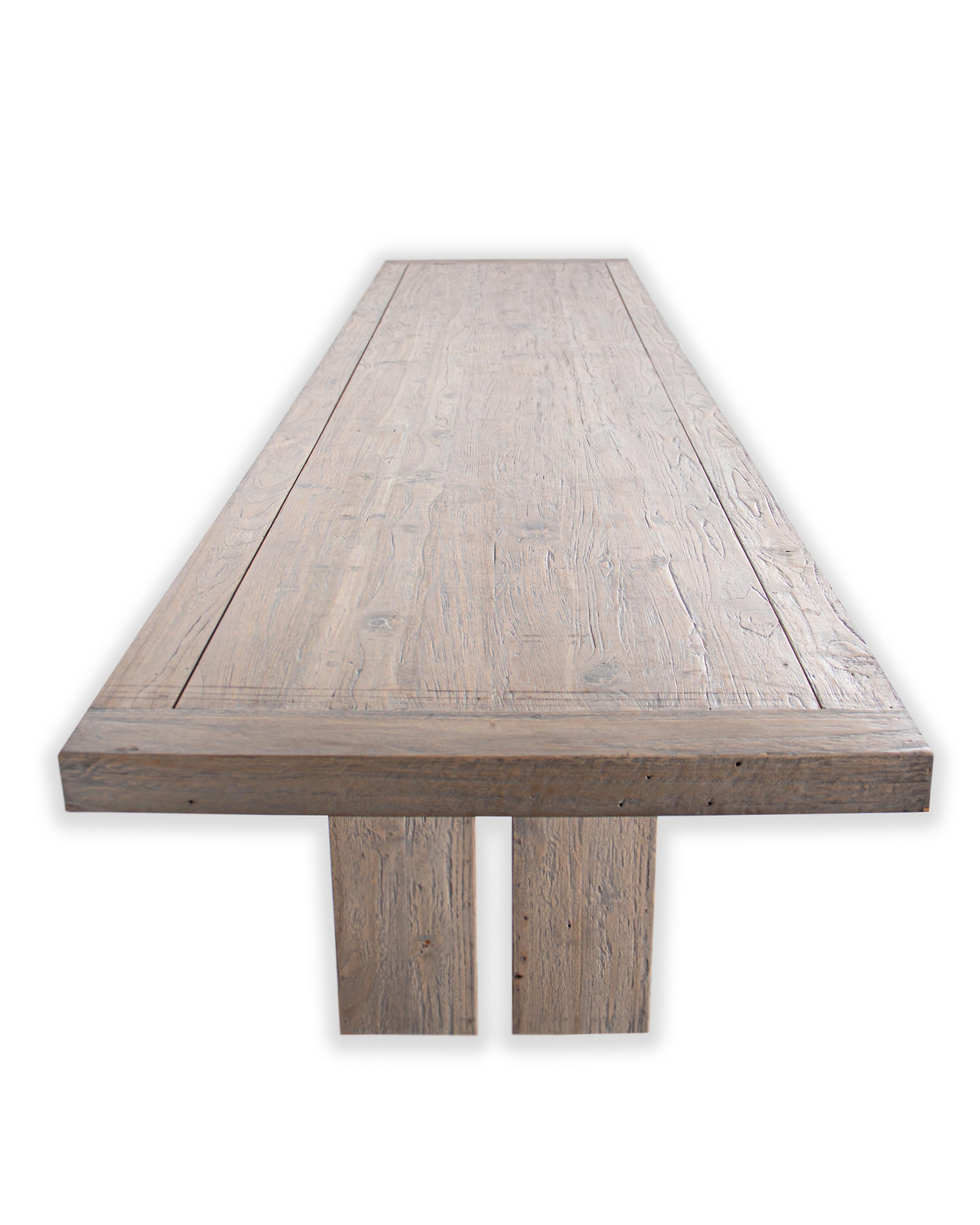 North American Large Scale Modernist Reclaimed Elm Dining Table